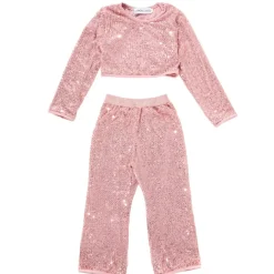 ALIYAH SEQUIN LOVE SLEEVE CROP TOP AND PANTS SET