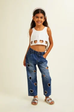 AMELIA CRYSTAL HEARTS DENIM PANTS