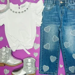 AMELIA CRYSTAL HEARTS DENIM PANTS