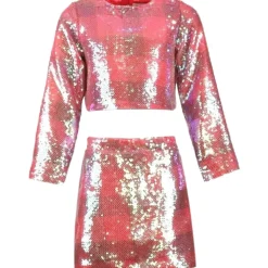 AS IF PLAID SEQUIN TOP AND SKIRT SET
