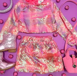 AS IF PLAID SEQUIN TOP AND SKIRT SET