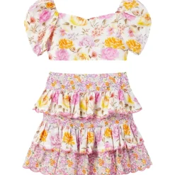 BLAIRE FLORAL PUFF SLEEVE CROP TOP AND SKIRT SET
