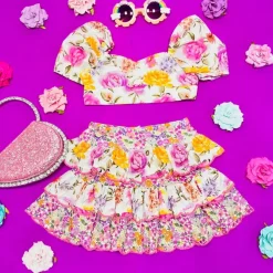 BLAIRE FLORAL PUFF SLEEVE CROP TOP AND SKIRT SET