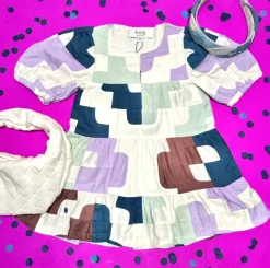 CARI PATCHWORK PUFF SLEEVE DRESS