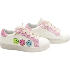 CHARLOTTE SMILEY FACE FUZZY PATCH SNEAKERS
