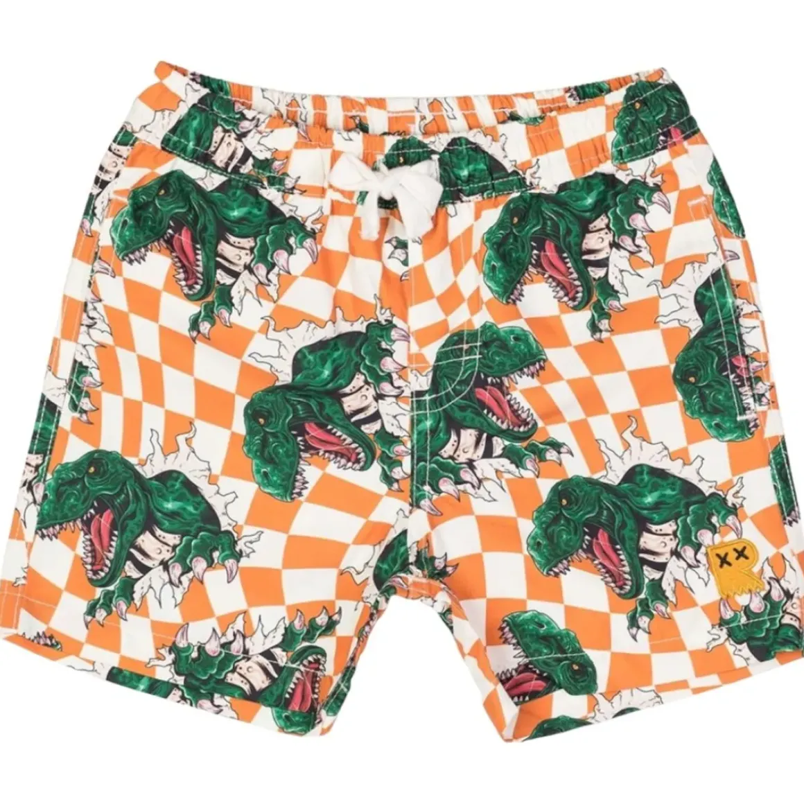 CHECKERED DINO SWIM TRUNKS