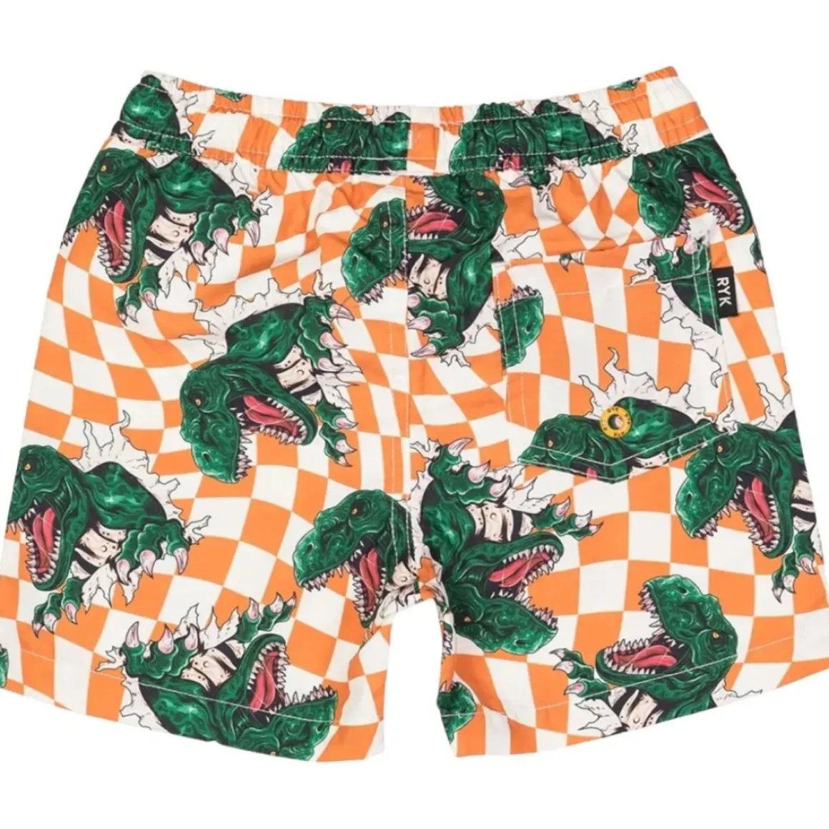 CHECKERED DINO SWIM TRUNKS