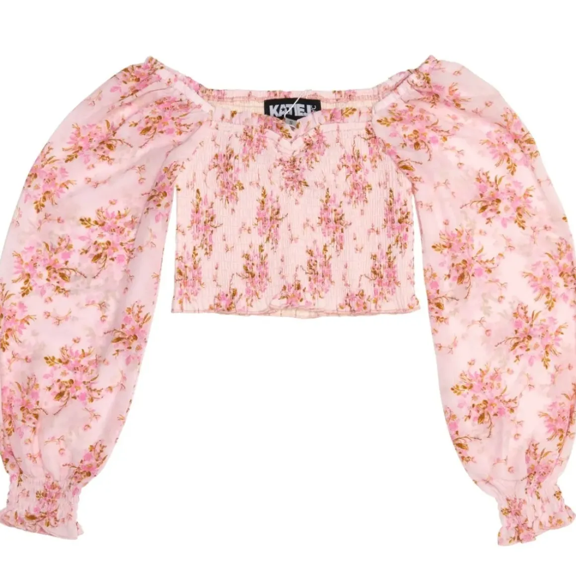 CHLOE PINK BOUQUET SMOCKED PUFF SLEEVE TOP