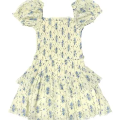 CREME STRIPE FLORAL LAINEY PUFF SLEEVE DRESS
