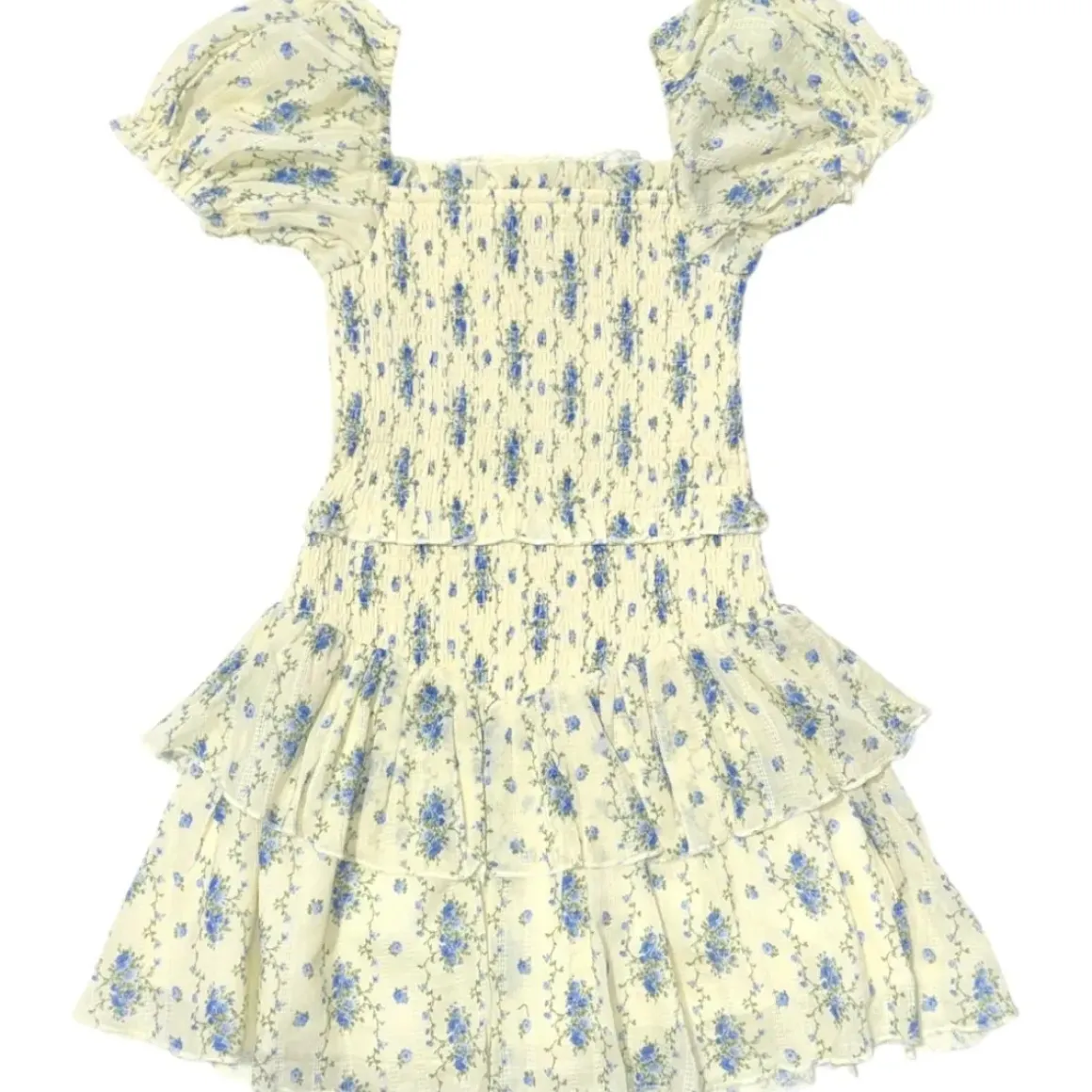 CREME STRIPE FLORAL LAINEY PUFF SLEEVE DRESS