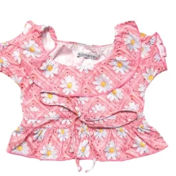 CROCHET FLOWER PRINT TIE FRONT TOP