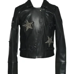 CRYSTAL STAR FAUX LEATHER MOTO JACKET