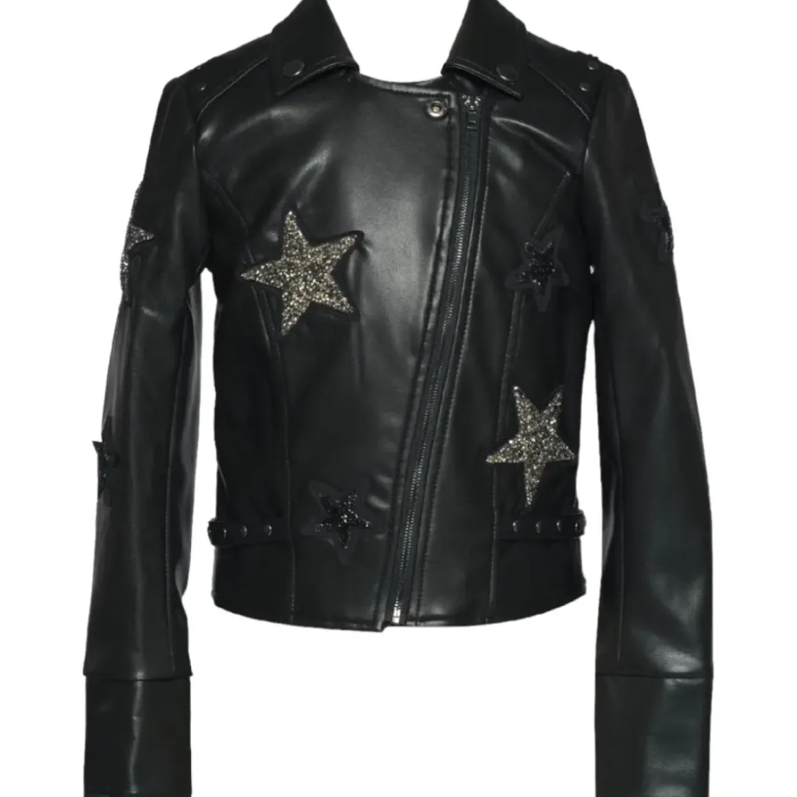 CRYSTAL STAR FAUX LEATHER MOTO JACKET