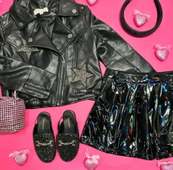 CRYSTAL STAR FAUX LEATHER MOTO JACKET