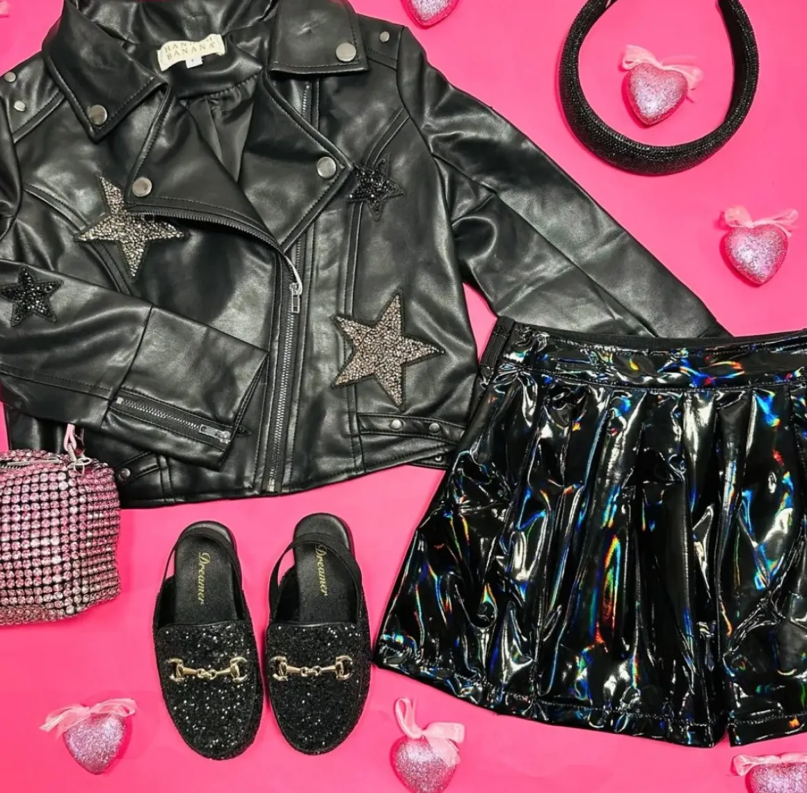 CRYSTAL STAR FAUX LEATHER MOTO JACKET