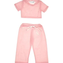 CRYSTAL STONE MESH TOP AND PANTS SET