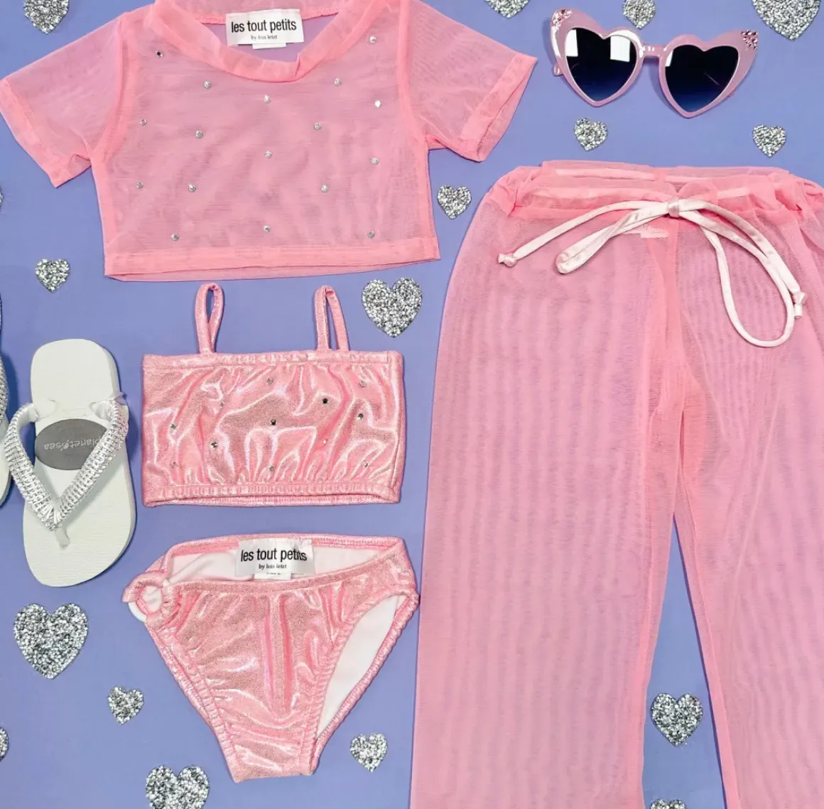 CRYSTAL STONE MESH TOP AND PANTS SET