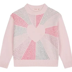 CRYSTAL STONES HEART KNIT SWEATER