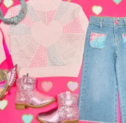 CRYSTAL STONES HEART KNIT SWEATER