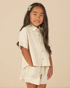 DOVE CHECK KELLI BUTTON DOWN AND SHORTS SET