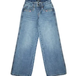 EMBROIDERED BOW CHICAGO LIGHT WASH DENIM PANTS