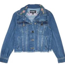 EMBROIDERED BOW DARK WASH DENIM JACKET
