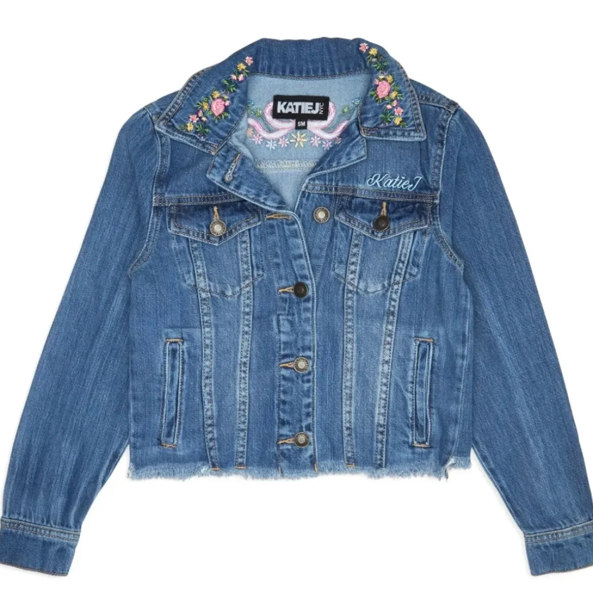 EMBROIDERED BOW DARK WASH DENIM JACKET