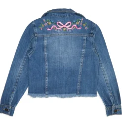 EMBROIDERED BOW DARK WASH DENIM JACKET