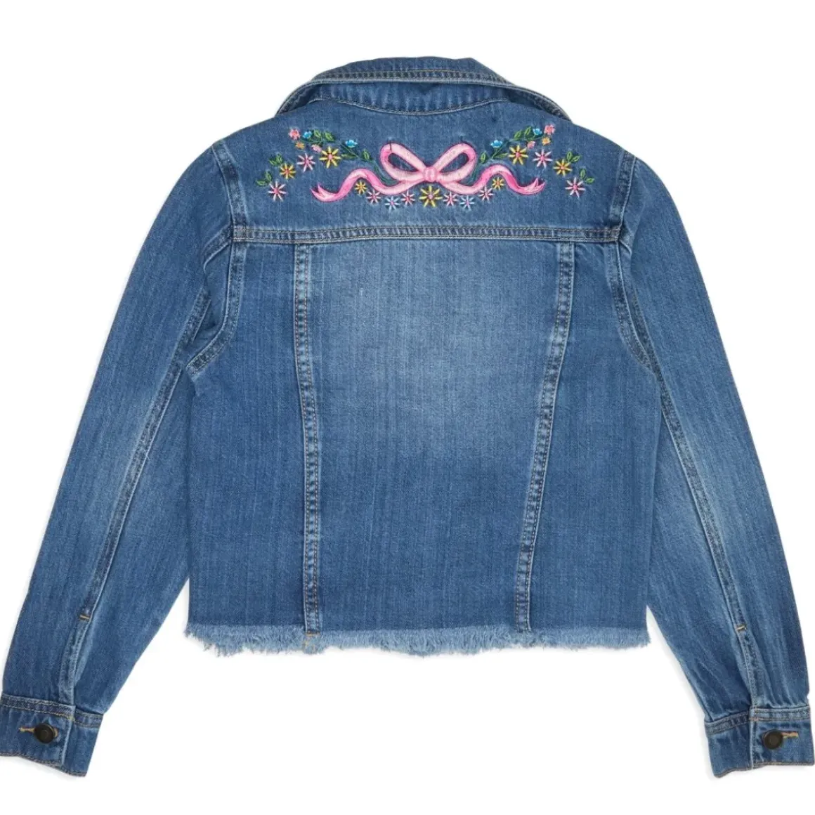 EMBROIDERED BOW DARK WASH DENIM JACKET