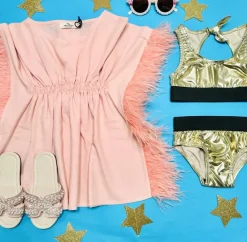 FEATHER TRIMMED KAFTAN COVER UP
