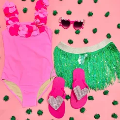 FLOWER ONE PIECE SWIMSUIT W/ HULA FRINGE SKIRT SET