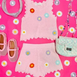 FLOWER TRIM CROCHET SHORTS