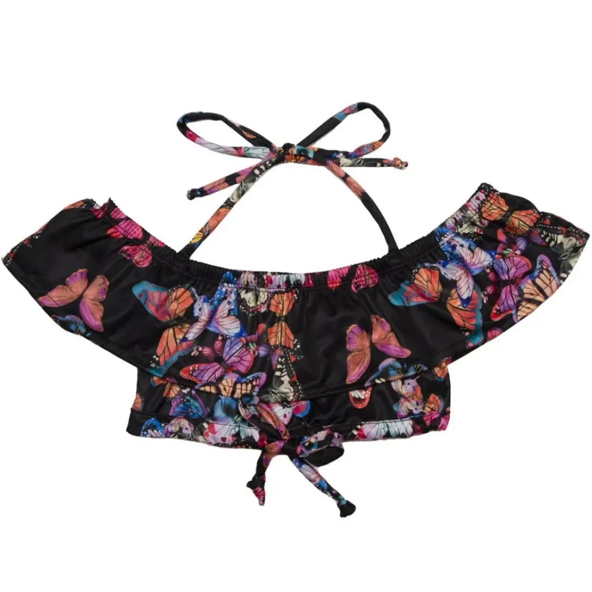 FLY AWAY BUTTERFLY RUFFLE CROP TOP