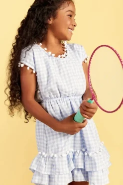 GINGHAM NISSI POM POM DRESS