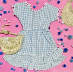 GINGHAM NISSI POM POM DRESS