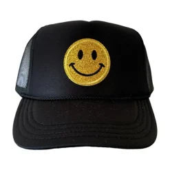 GLITTER SMILEY FACE TRUCKER HAT