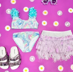 GLITTER TWO PIECE BIKINI W/ FRINGE STRAPS