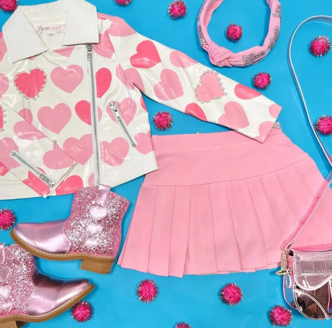 HEART PRINT MOTO JACKET W/ PEARLS