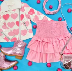 HEART PRINT MOTO JACKET W/ PEARLS