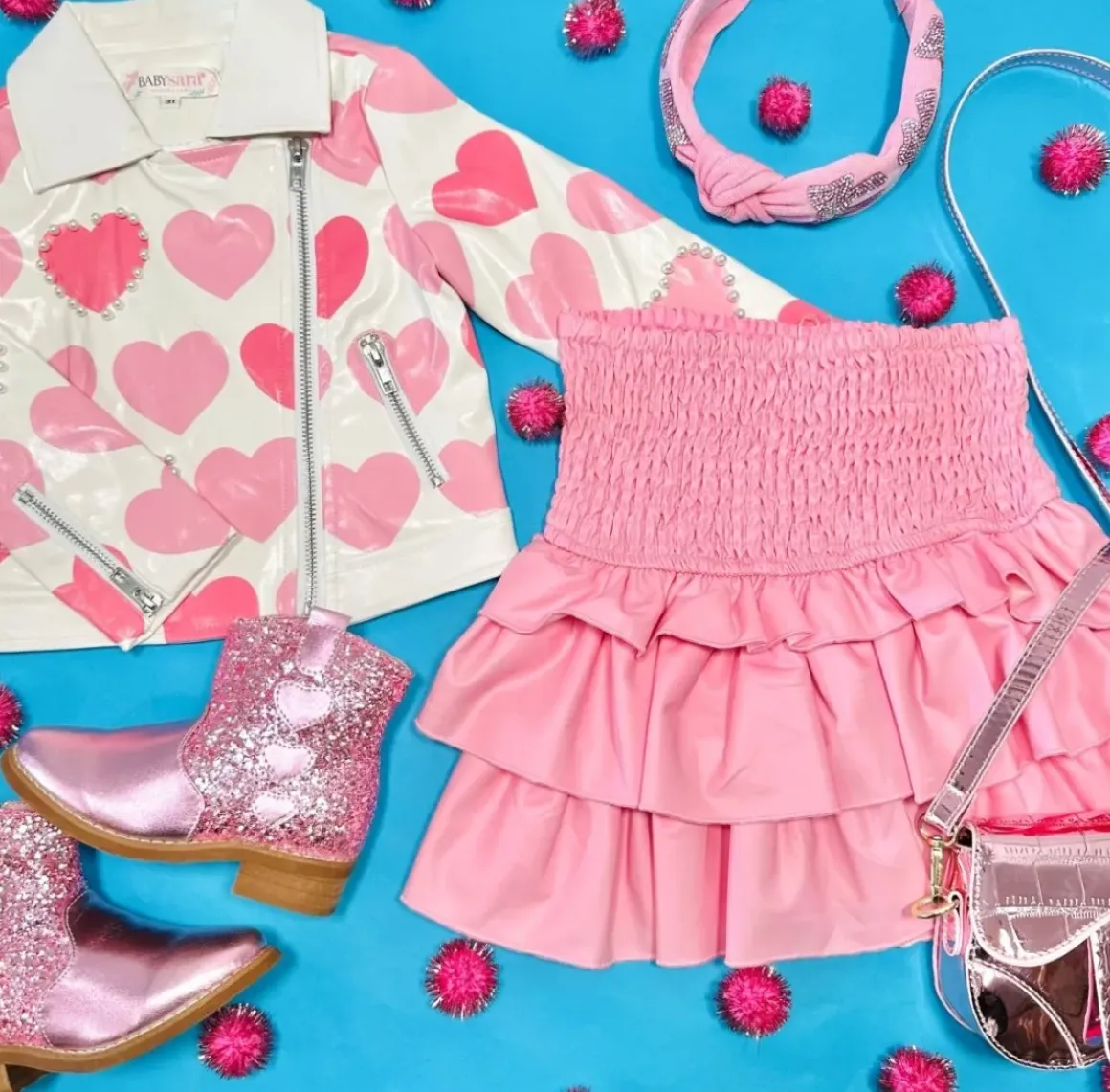 HEART PRINT MOTO JACKET W/ PEARLS