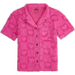 HEARTS CHECKERED TERRY RESORT BUTTON DOWN TOP