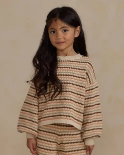 HONEYCOMB STRIPE BOXY CROP SWEATER