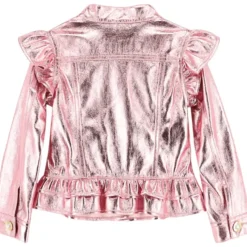INDIGO METALLIC RUFFLE SHOULDER JACKET