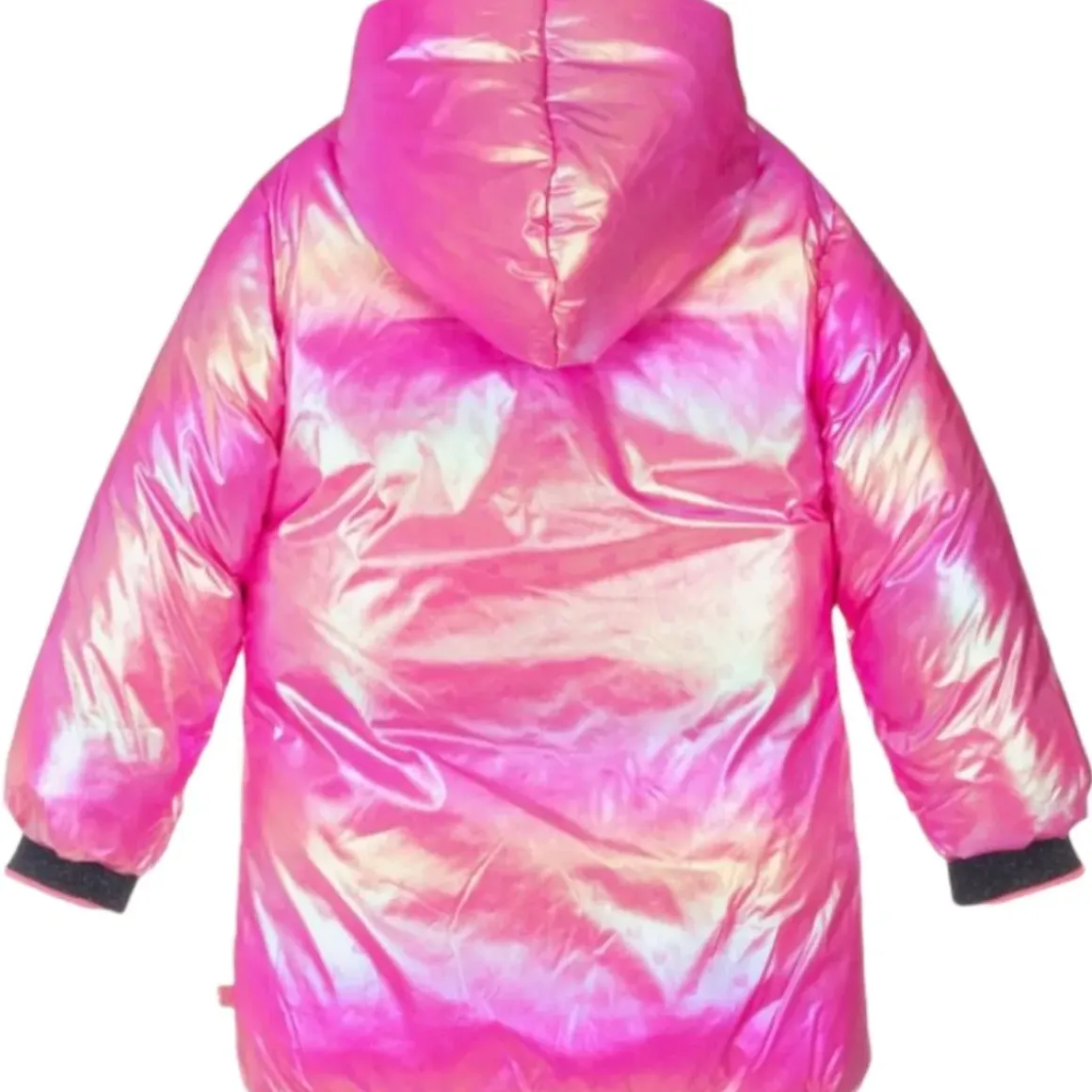 IRIDESCENT MINI HEARTS HOODED PUFFER JACKET