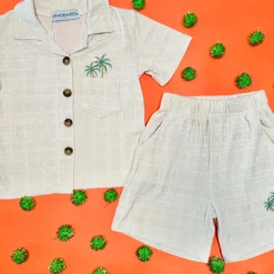 JORDAN PALM TREES KNITTED BUTTON DOWN AND SHORTS SET