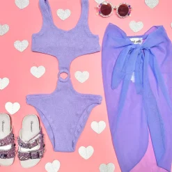 LAUREL CRINKLE LUREX CUT OUT ONE PIECE SWIMSUIT