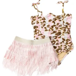 LEOPARD METALLIC ONE PIECE SWIMSUIT W/ FRINGE SKIRT SET
