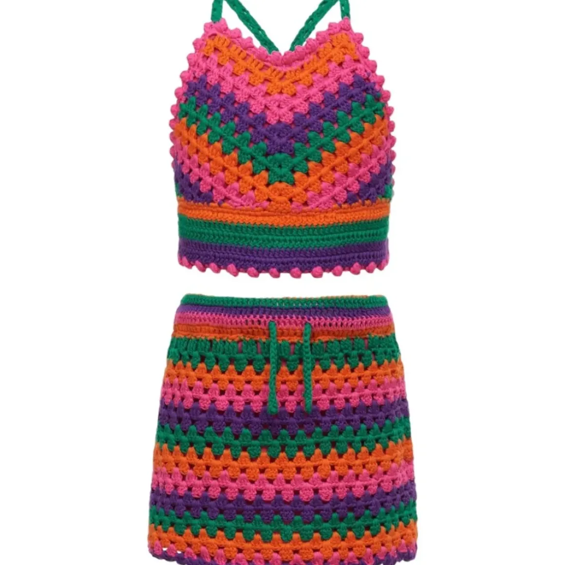 LITTLE CARMEN TECHNICOLOR CROCHET HALTER TOP AND SKIRT SET