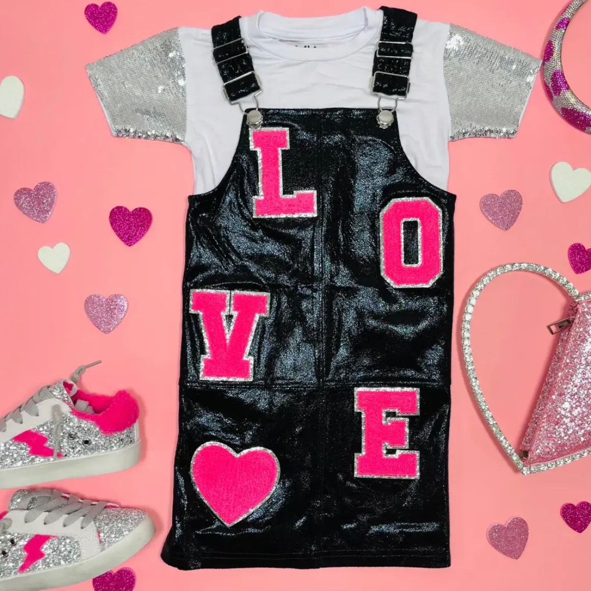 LOVE PATCHES OVERALL DRESS