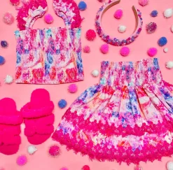MARIEL COSMIC PETALS SMOCKED TOP AND RUFFLE SKIRT
